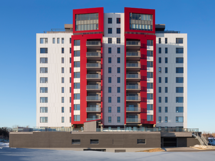 A 12-story condo building in Quebec, Canada, is primarily made of cross-laminated timber.