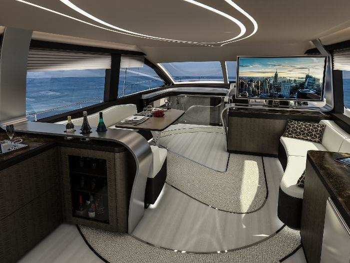 Inside, the yacht has every amenity one would expect from a luxury ship. Champagne anyone?