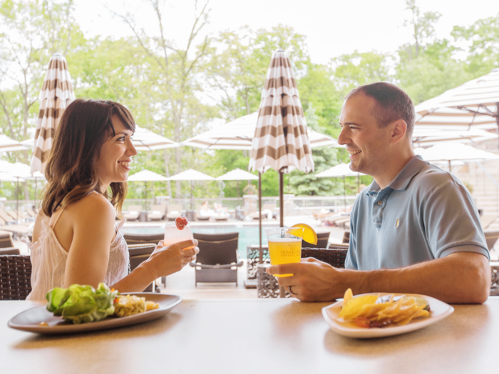 A separate adults-only area includes another outdoor pool, a hot tub, and a bar area for those who are at least 21 years old.