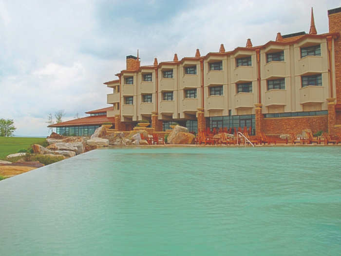 The infinity pool at Falling Rock provides the option to rent a private cabana complete with butler service.