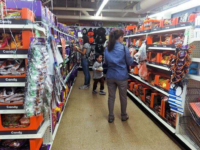 The entryway of the store was filled with seasonal products, and the store was packed.