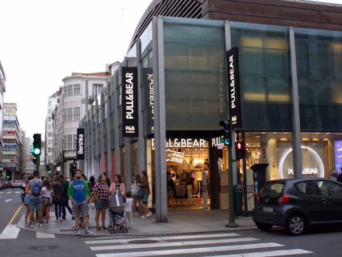 Within 400 feet of our hotel, there are six: Zara, Pull & Bear, Bershka, Oysho, Uterqüe, and Massimo Dutti. It