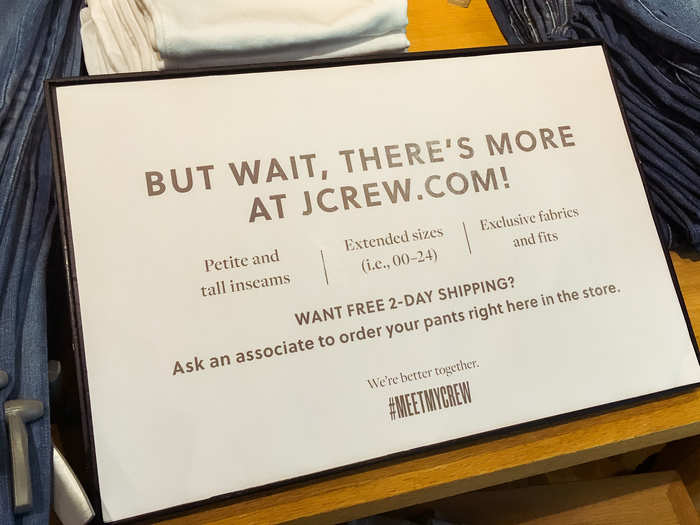 ... with signs advertising an additional selection online. J.Crew has faced criticism in the past for offering limited sizing and fits, but the new line is addressing that by offering more sizing online.