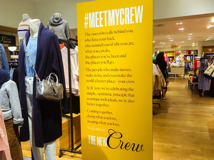 There was also a sign in the front of the store that explained the philosophy behind "The New Crew." It ended with: "Coming together, doing what you love, wearing what you love."