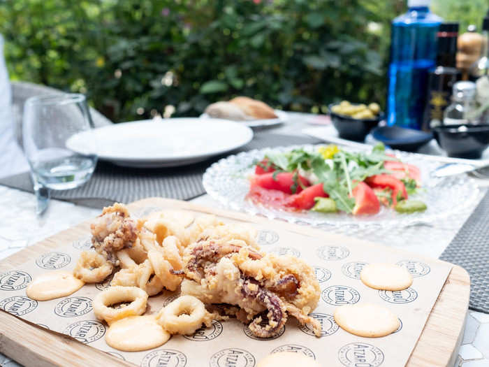 I started off with burratina with pesto and tomatoes from the garden and calamari. The burratini was creamy and the tomatoes could not have tasted fresher or more fragrant.