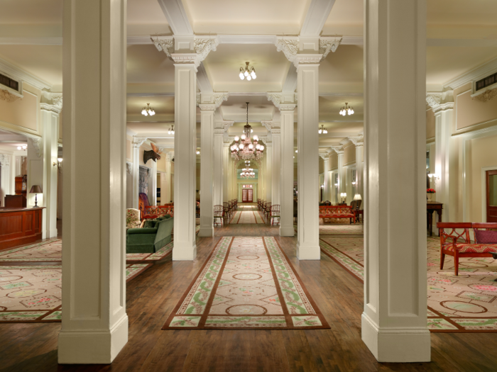 The elegant great hall welcomes guests to the resort.