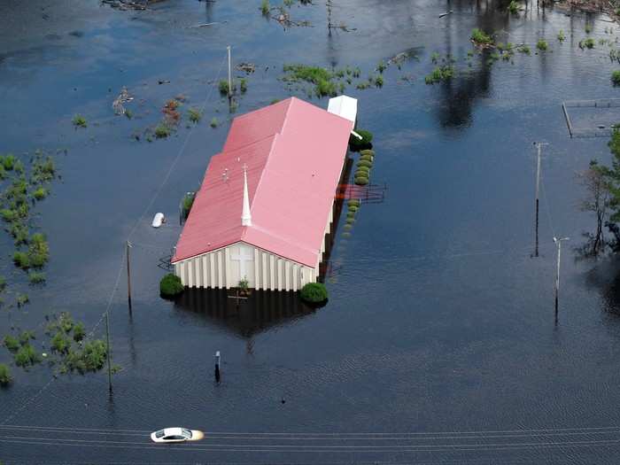 Also seen surrounded by water was the Rock Hill Missionary Baptist Church in Lumberton, which also weathered Hurricane Matthew.