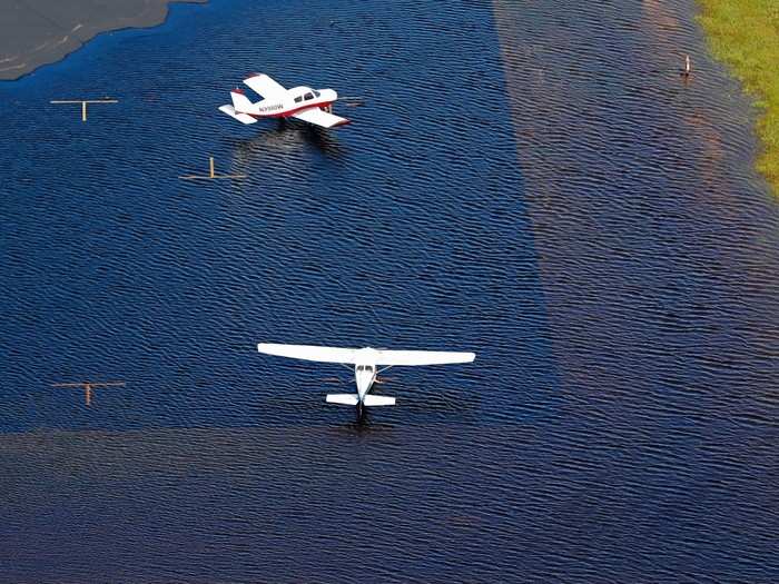 Planes were left stranded in the water.