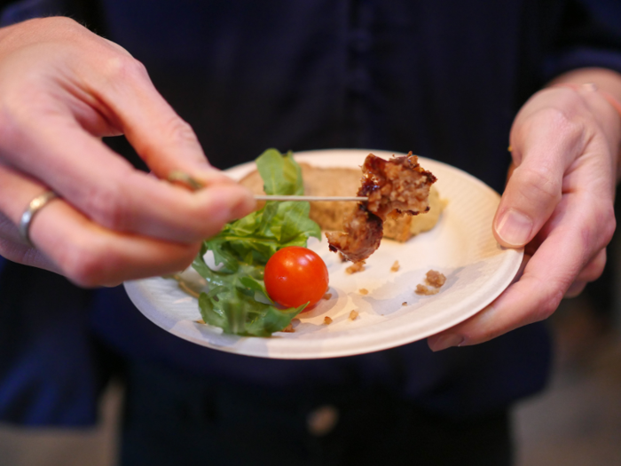 When I got my hands on my sample of sausage, I was ecstatic. This was the first meat made from a lab instead of on a factory farm that I