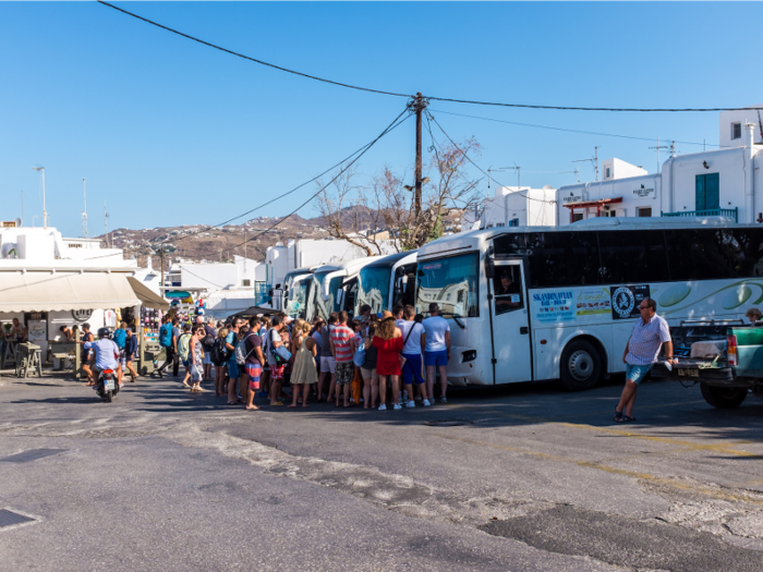 As far as getting around Mykonos, your best bet is the public bus system, which is convenient, cheap, and just about your only option. Taxis are impossible on the island. You can rent a car or a bike, but be aware, the island is small and the streets are smaller.