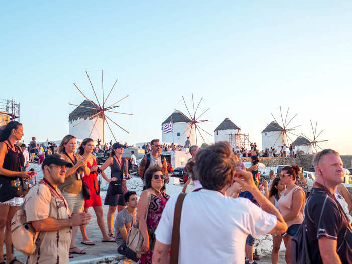 Outside of the beaches, the main thing to see in Mykonos is the windmills that sit above the Hora, or main town of the island. But during sunset, and when the cruise-shippers come in, the area is swarmed with people trying to get selfies.