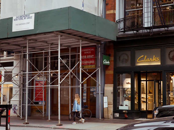 A big reason that so many retail startups are opening up shop in SoHo is the amount of open store fronts and low rent prices. There were "space for rent" spots on almost every block.