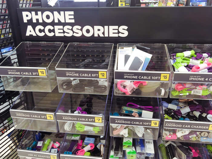 Also near the front of the store was a small shelf with phone chargers that cost between $5 to 15.