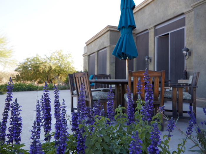 Several courtyards and patios on the property merge indoor and outdoor living.