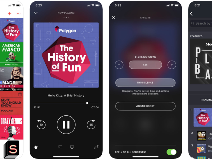 There are many different podcast apps, including one that comes with the iPhone, but some staffers swear by Pocket Casts.