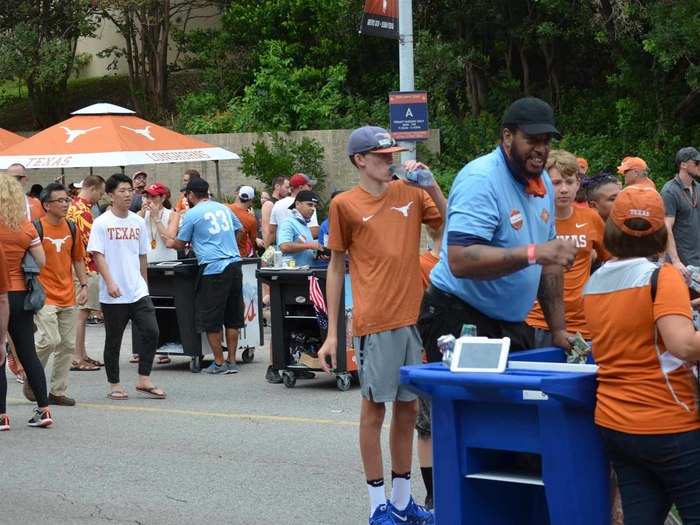 Most importantly, there were plenty of beer vendors. Each of those gentlemen in blue shirts was selling beer, and at reasonable prices (for a football game). It was $5 for a 16-ounce domestic.