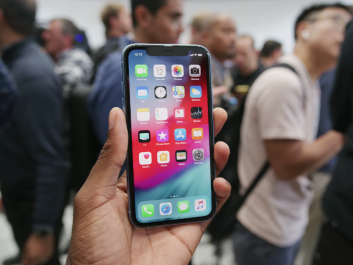 The iPhone XR also comes in blue. Here it is from the front.