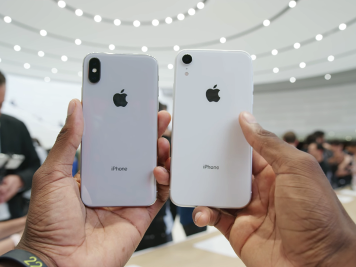 Here it is next to the silver iPhone XS. As you can see, the iPhone XR has a much brighter white color.