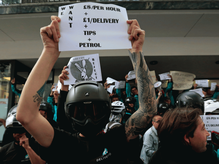 November 2016: The gig economy problem blows up for Deliveroo. A small new union called IWGB, targeted at gig economy workers, demands new employment status recognition from Deliveroo.