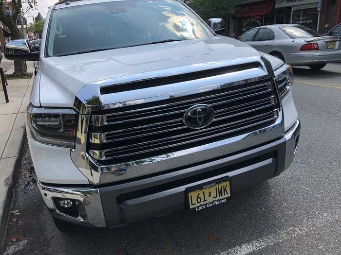 The grille is, well, a mass of chrome. The American pickup it most closely resembles is the RAM 1500 — the truckiest of pickups.