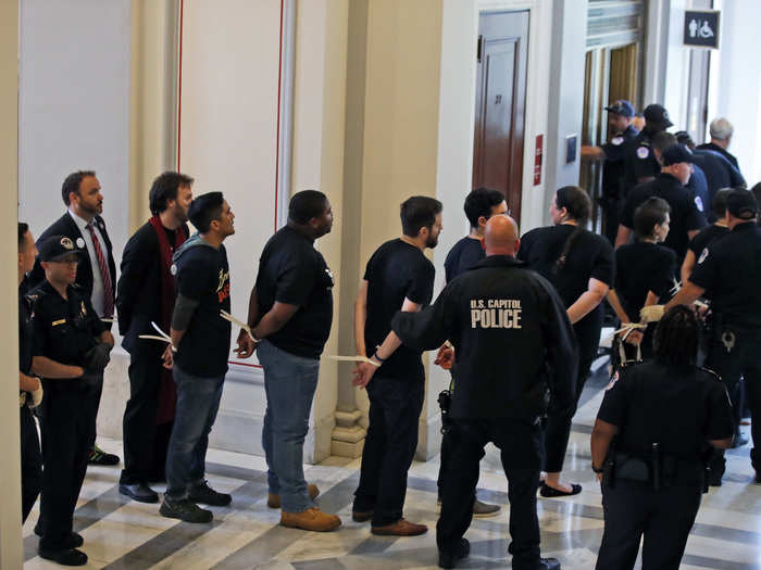 "Many people we are with are risking arrest," Travers said of her fellow demonstrators, noting that the Yale Law students in attendance were largely working to avoid arrest due to concerns over their futures in the legal world.