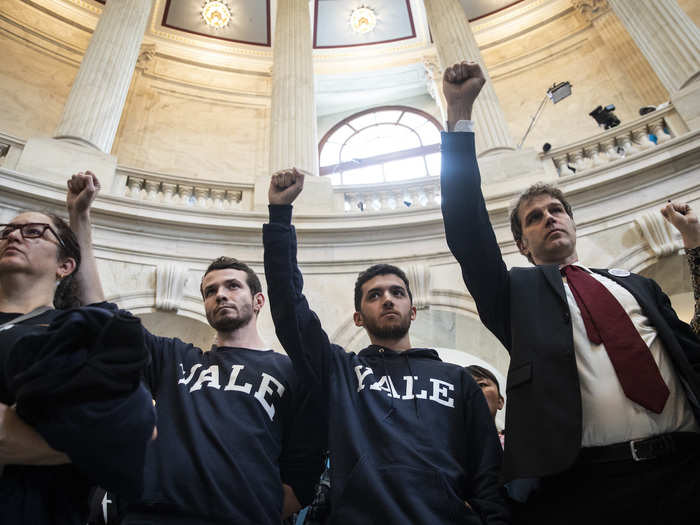 Among the protesters on Capitol Hill were hundreds of Yale Law students and some faculty members.