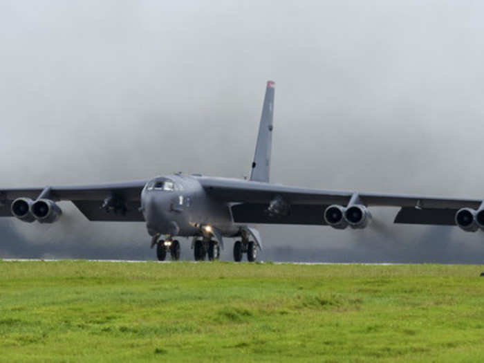 B-52 bombers flew through the South China Sea once on Sunday and again on Tuesday, showing off America