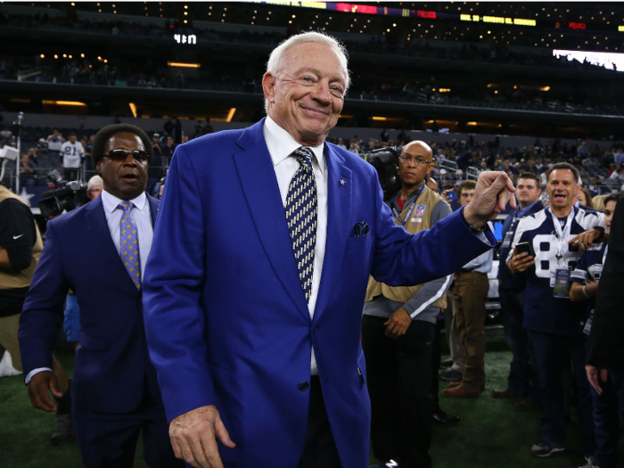 Jerry Jones owns the Dallas Cowboys, which he paid a record $140 million for. The team was worth $4.8 billion as of September 2017.