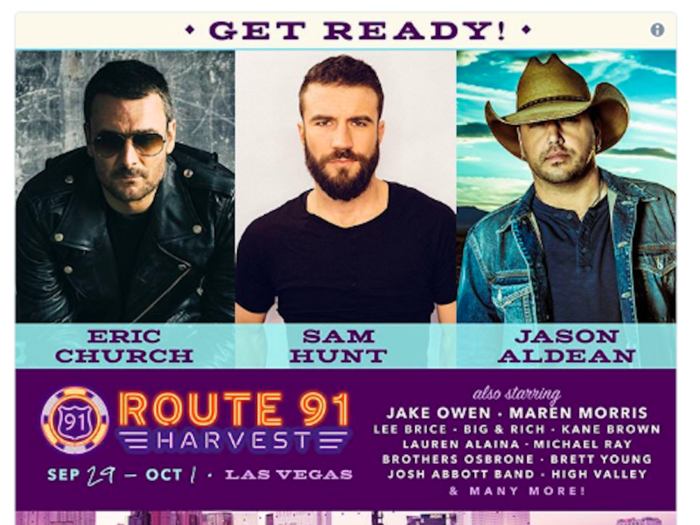 October 1, 9:40 p.m.: Route 91 Harvest festival begins its closing act.