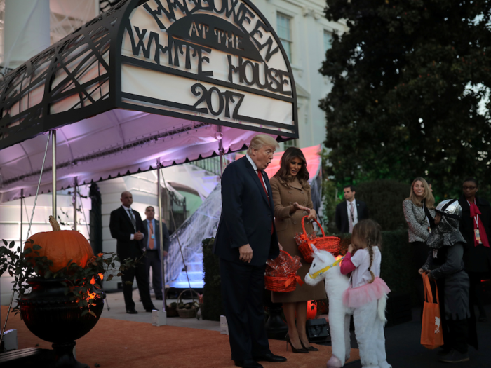 President Donald Trump and First Lady Melania Trump gave out sweets to trick-or-treating kids on the South Lawn in 2017.