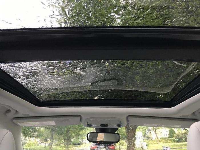 Overhead, our test car came equipped with the optional dual-pane panoramic sunroof.