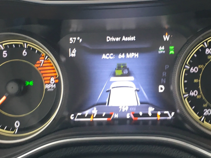 There also an available adaptive cruise control system. Naturally, the graphic shows the Cherokee following its spiritual ancestor...