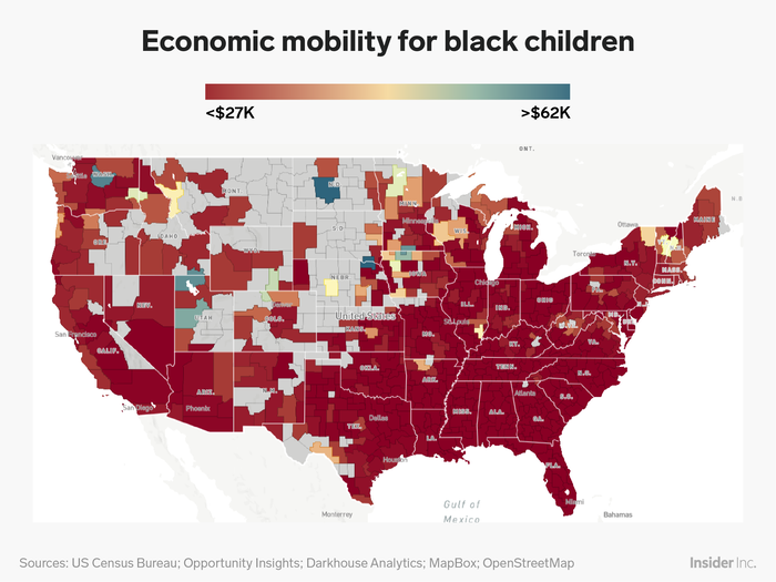 Striking maps show how race keeps kids from climbing the economic ladder across the US