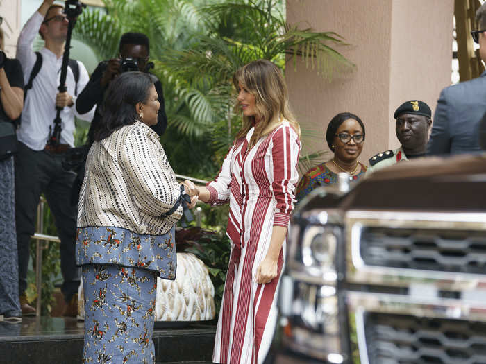 After her visit at the hospital, Trump was hosted at the Ghanaian presidential palace, Jubilee House, for a private tea with the first lady.