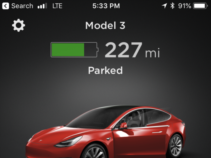 Typically, however, you rule the Model 3 by using the app. Lock, unlock, trunk and frunk, climate control, status, charge level — and you never "start" the Model 3. When you climb in with your phone, it comes alive. Leave and it shuts itself down.