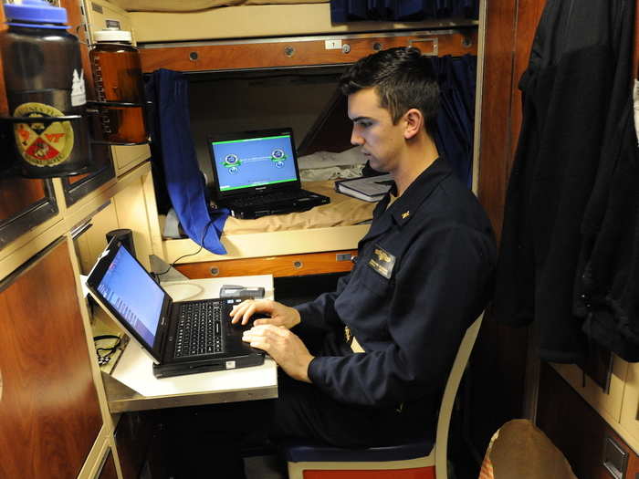 A stateroom like this one, which is occupied by officers, offers more privacy than other berthing areas.