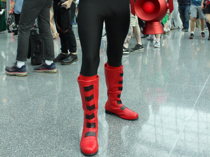 He got his boots from the Halloween Adventure Store near Union Square in New York City.