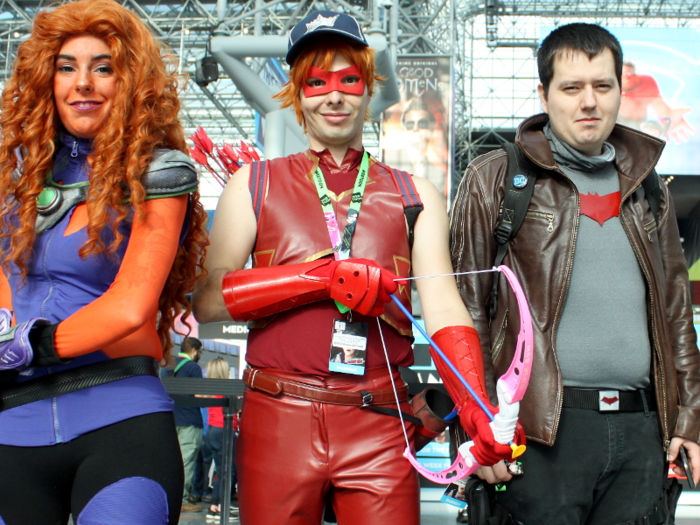 Sebastien Perreault, center, cosplayed as Arsenal from DC Comics. He said most of his costume was bought secondhand for about $100.