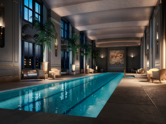 Some of the amenities include a two-lane lap pool, a spa with sauna, steam and treatment rooms, and a lounge with an outdoor terrace.