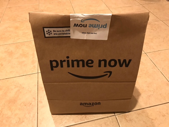 If your groceries are going to be out on your doorstep for a while, you might appreciate that the Prime Now delivery bag is actually closed.