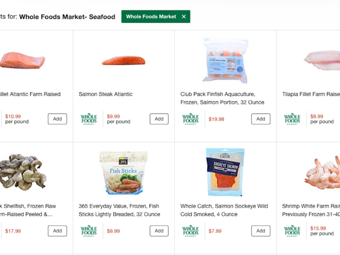 At the bottom of the main page you will find product categories that are easier to search. I clicked through to seafood and found a selection of fresh and frozen produce.