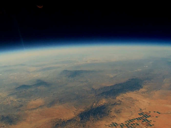 You can also make out the curvature of Earth from the stratosphere. The air is about 1% as dense as it is on the planet