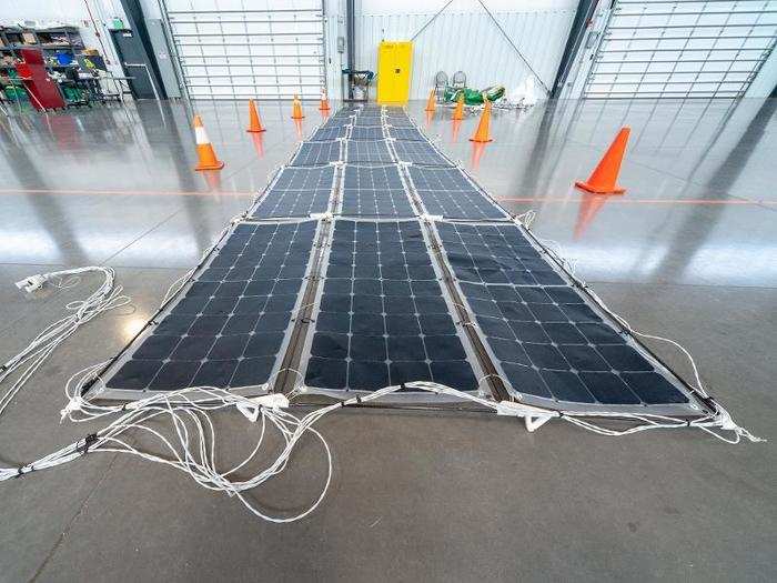 Towering arrays of solar cells connect to each Stratollite and power its electronics.