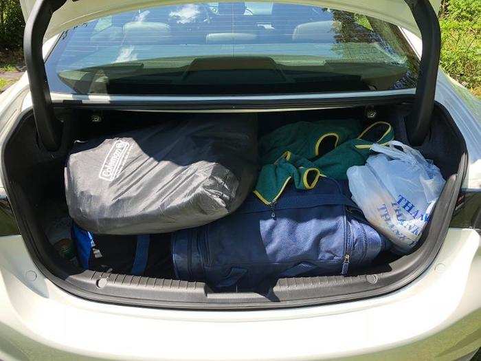 Going home, the trunk was able to fit in luggage for five human adults.