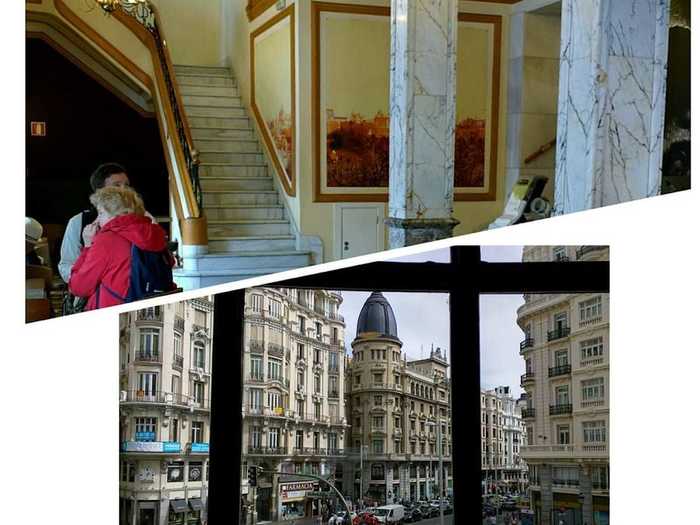 This location in Madrid, Spain, is not your average McDonalds. It has a grand staircase and marble walls, and the architecture blends in with the buildings around it.