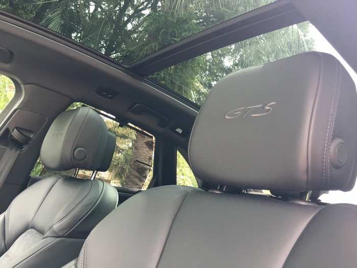 The GTS stitching on the headrests are a nice touch while the panoramic roof flooded the cabin with natural light.