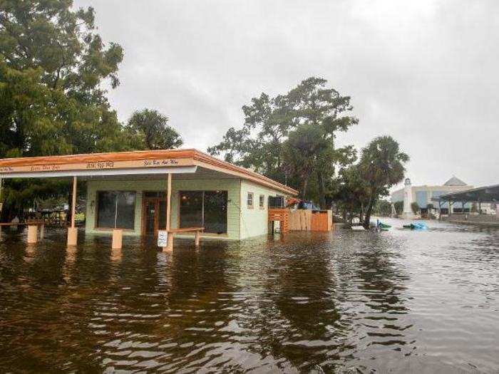 After: The cafe begins to take on water