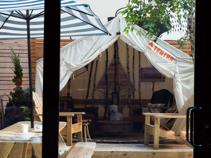 Arlo partnered with a company called Tentrr to erect glamping-style tents where guests can hang out and eat and drink year-round. In the winter, the tents are heated.