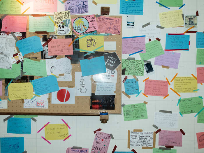 Near the elevators on the lobby floor are cork boards where guests can leave notes. The colorful index cards have expanded to cover nearly the entire wall.