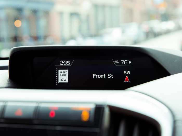 Atop the main screen is a secondary information display. Using a set of buttons located on the dash, you can scroll through a variety of information including the weather, navigation, fuel economy, and vehicle dynamics